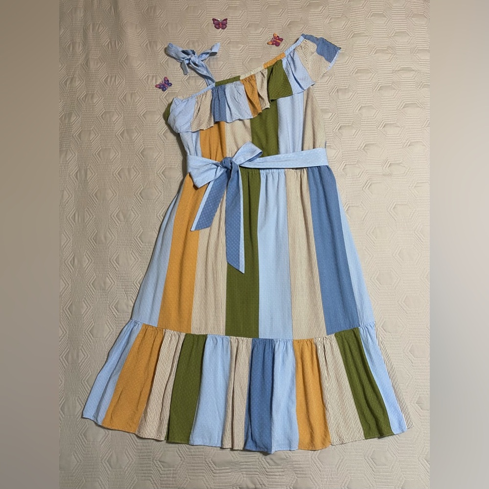 Lauren Conrad Striped Sun Dress womens size XL One shoulder Ruffle